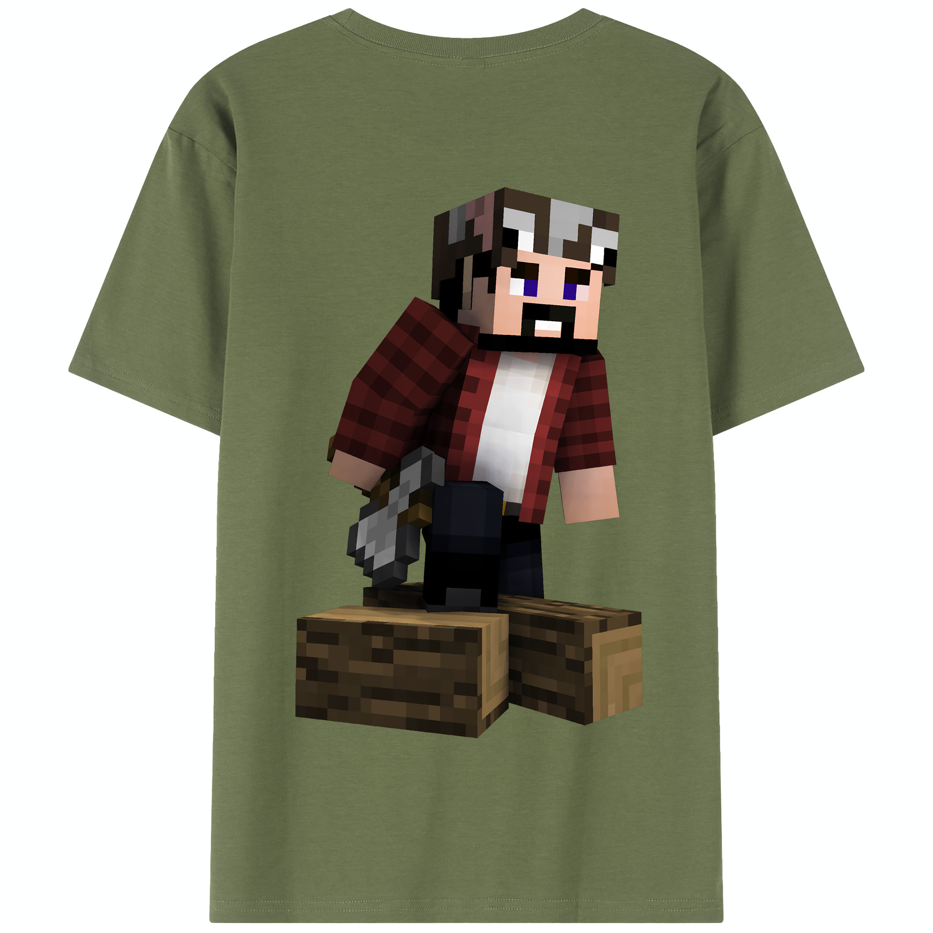 （画像用） マインクラフト ブロックの世界 Minecraft MC Block world 綿100％半袖Tシャツ（背面プリント）